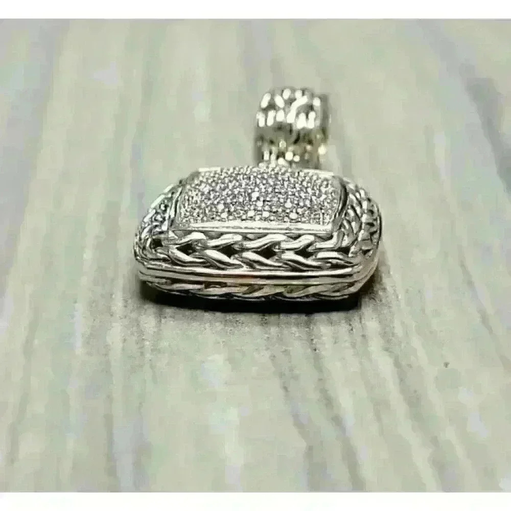 John Hardy Sterling Silver Classic Chain Enhancer with Pave Diamonds - Picture 7 of 8